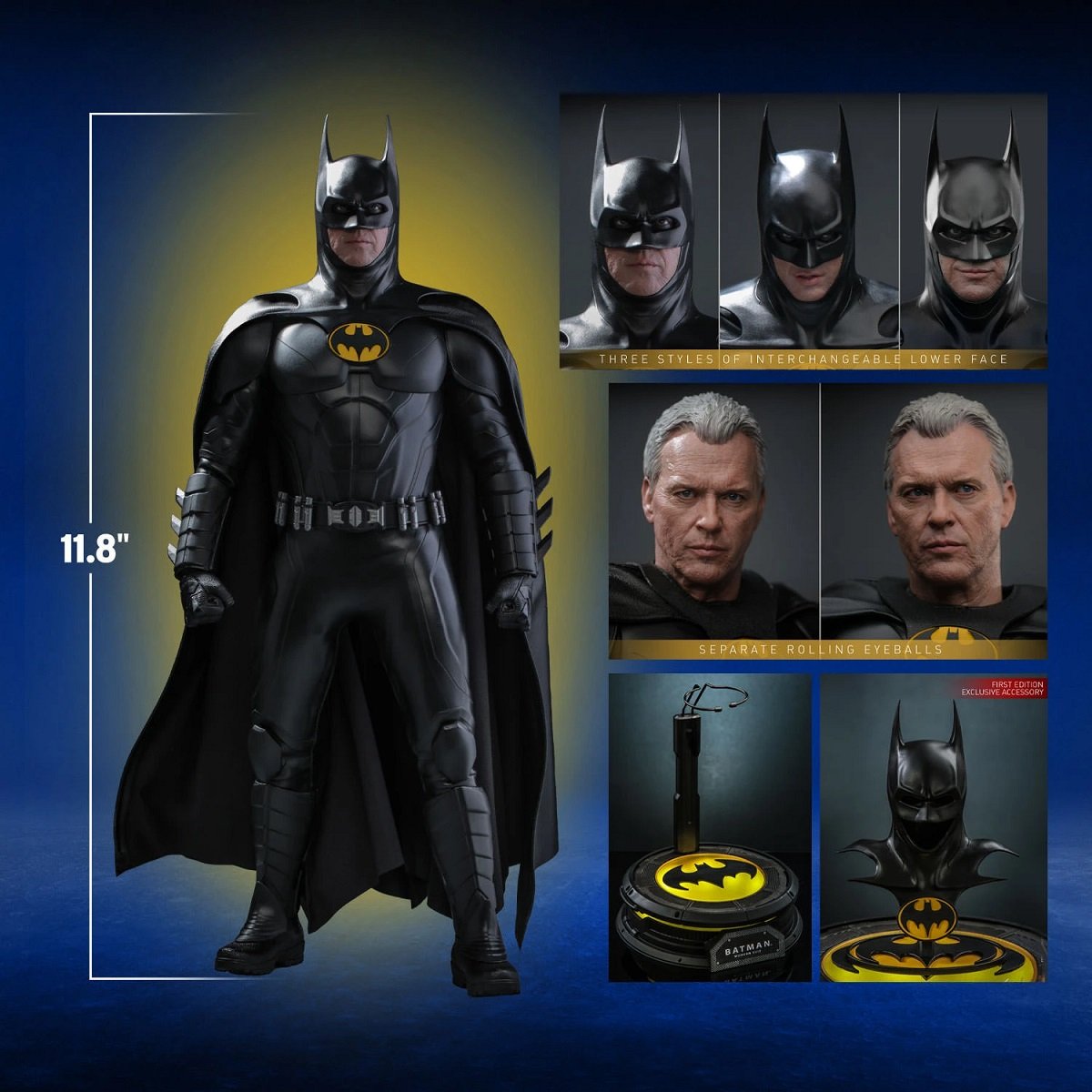 Hot Toys Michael Keaton Batman from The Flash in various poses.