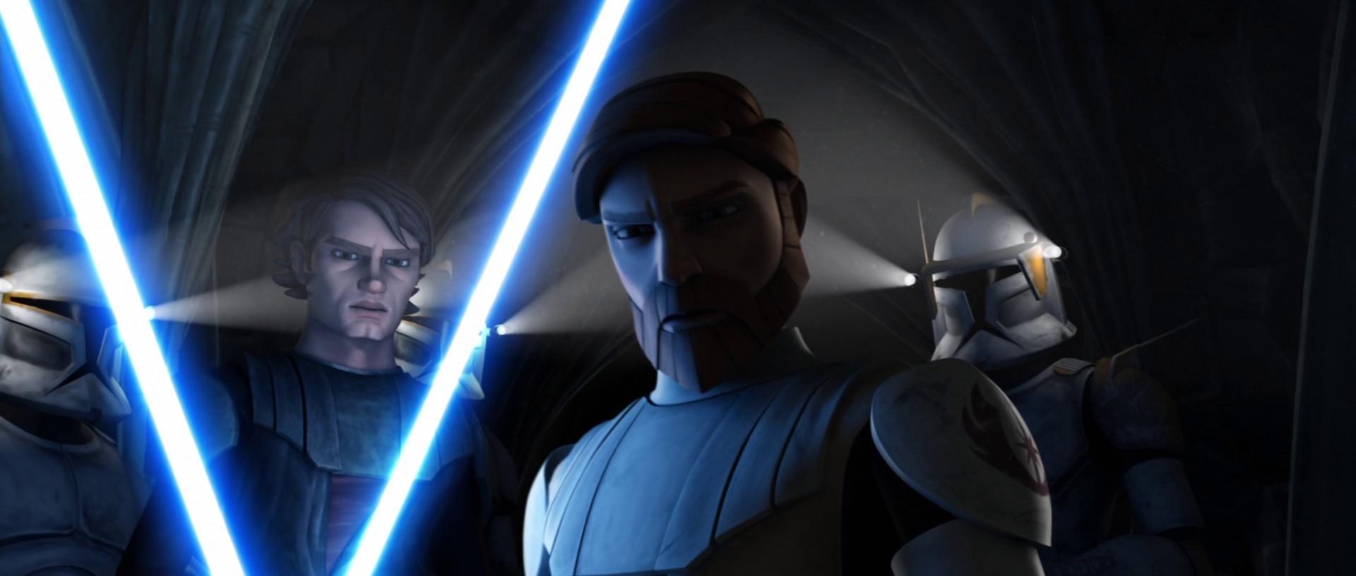 Anakin, Obi-Wan, and Commander Cody prepare for battle.