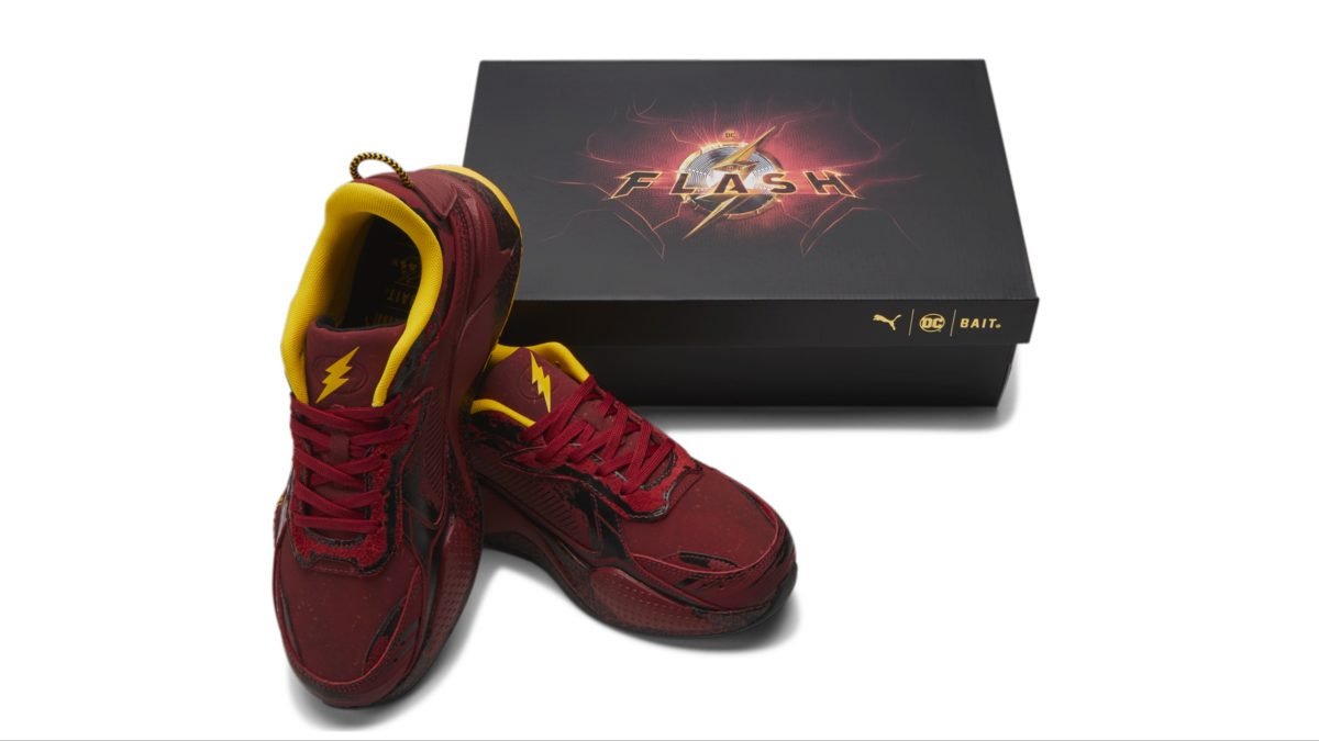 New The Flash inspired shoes from PUMA, along with packaging.