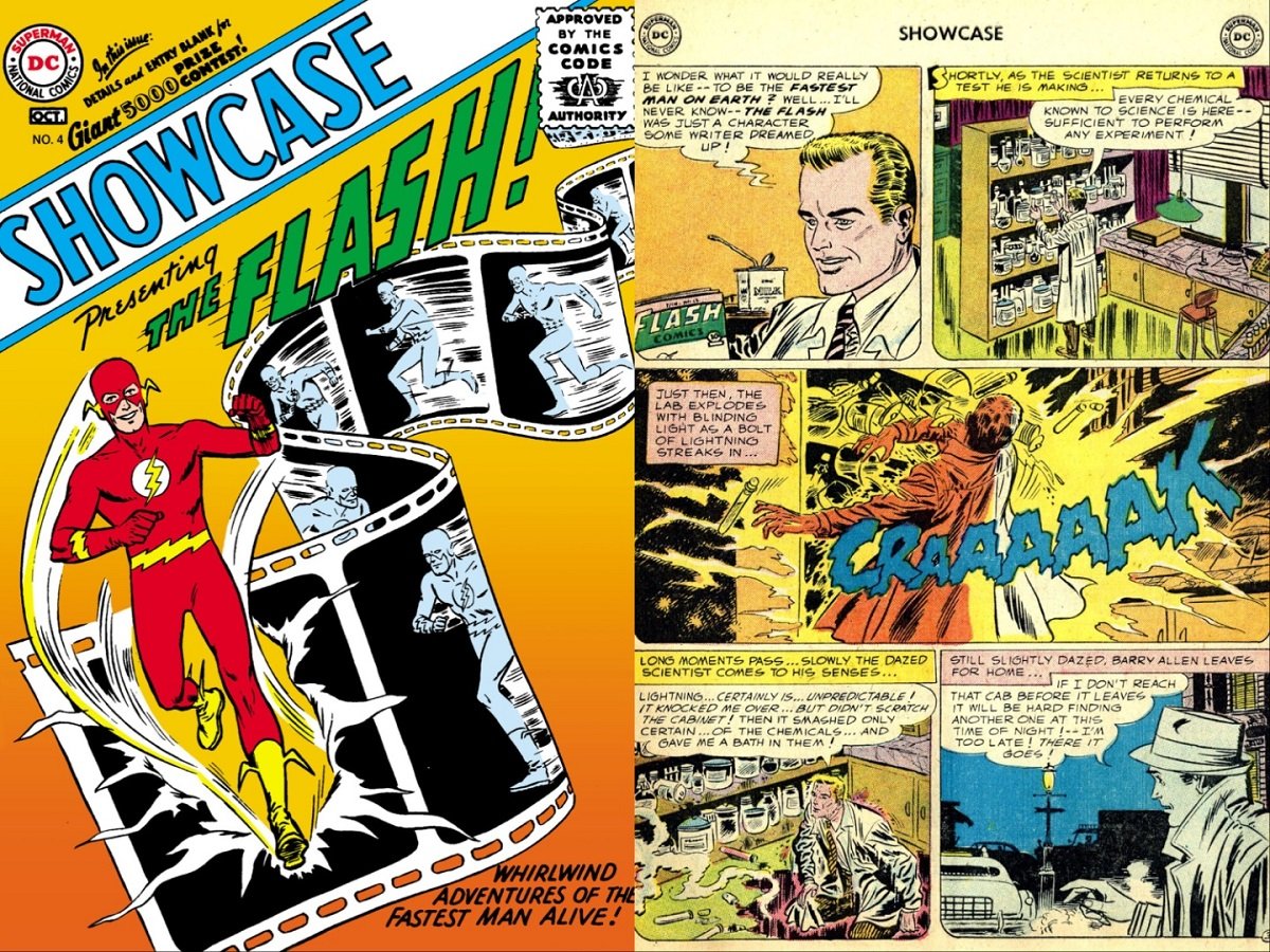 Carmine Infantino's artwork from Showcase #4, the first appearance of the Barry Allen Flash.