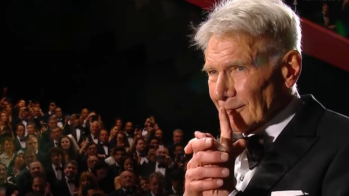Harrison Ford preparing to accept the Palme d'Or at Cannes Film Festival