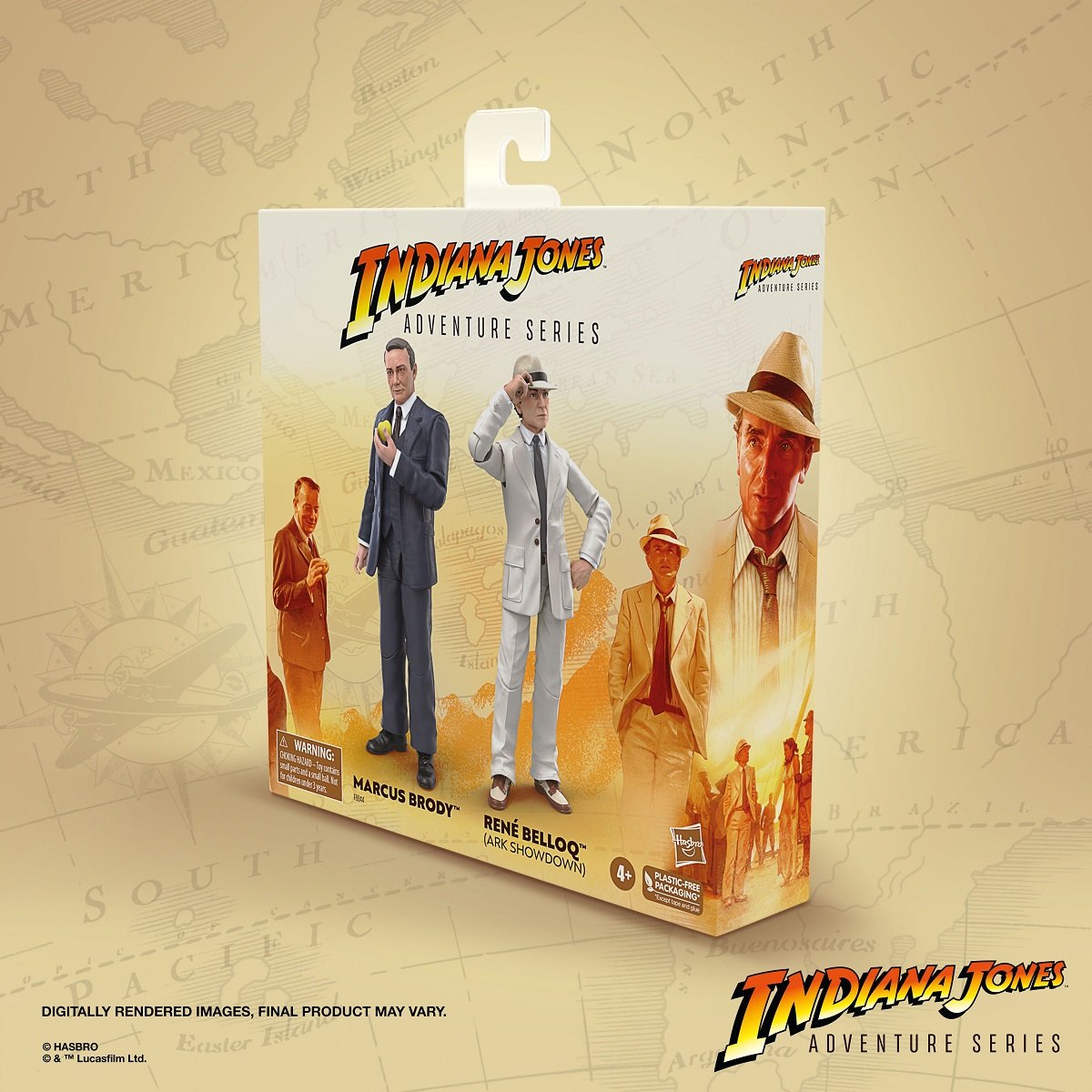 Indiana Jones Adventure Series from Hasbro, Brody and Beloq 2 pack packaging side view. 