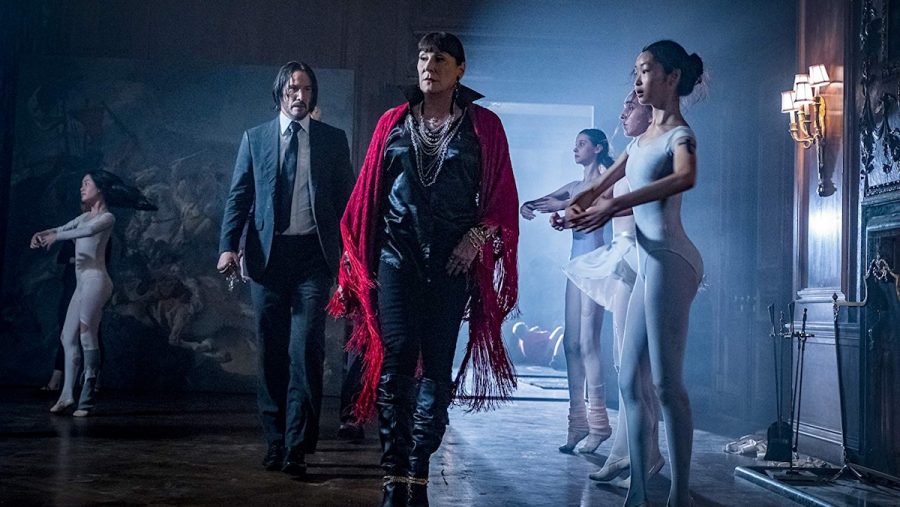 Angelica Huston and Keanue Reeves in John Wick Chapter 3
