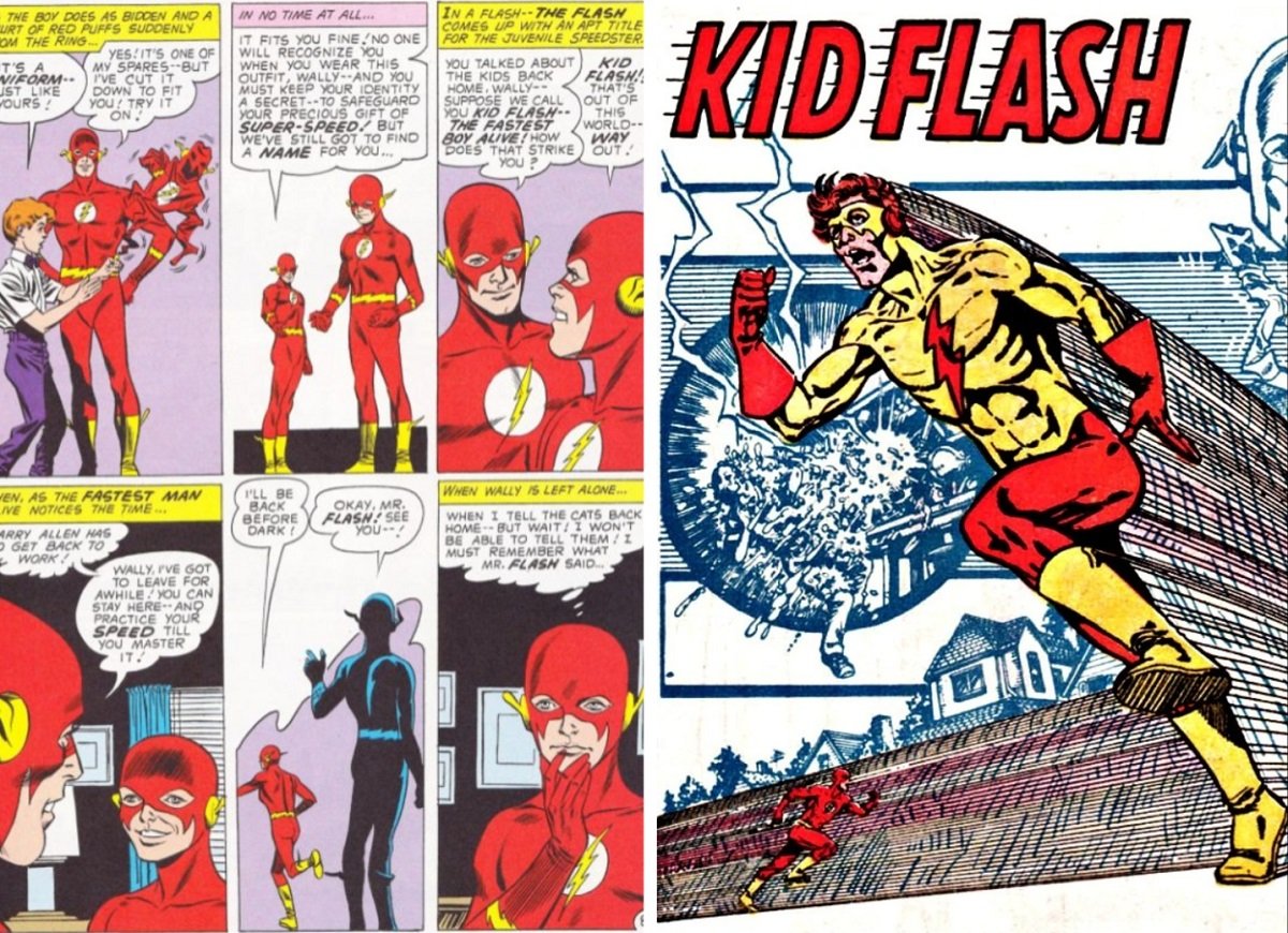 The origin of Kid Flash, art by Carmine Infantino, and the Teen Titans' Kid Flash, art by George Perez.