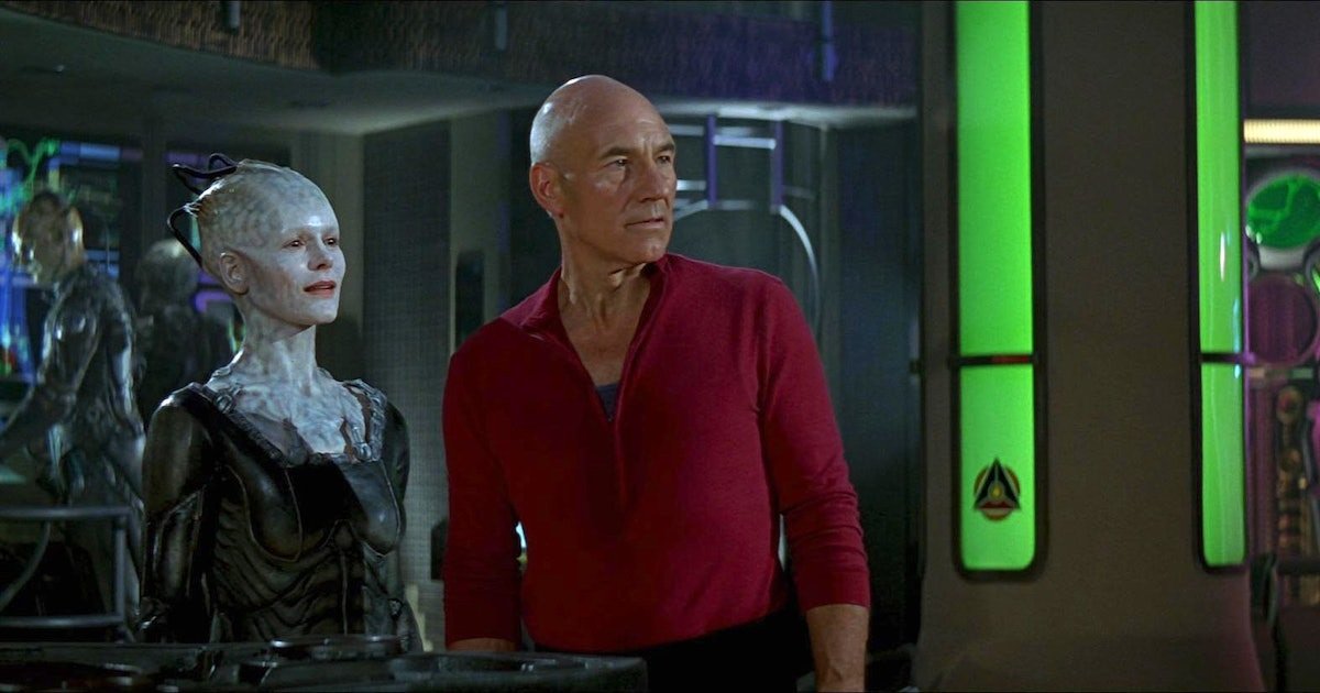 Picard (Patrick Stewart) and the Borg Queen (Alice Krige) in Star Trek: First Contact.