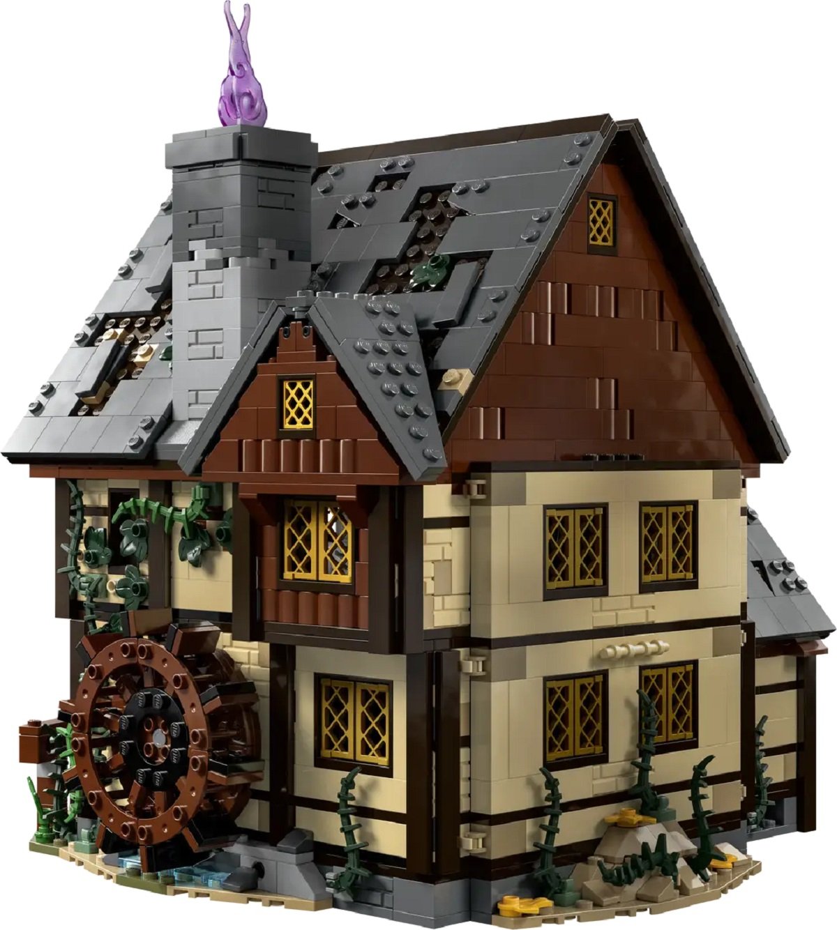 The LEGO Ideas Hocus Pocus Sanderson cottage side view. 
