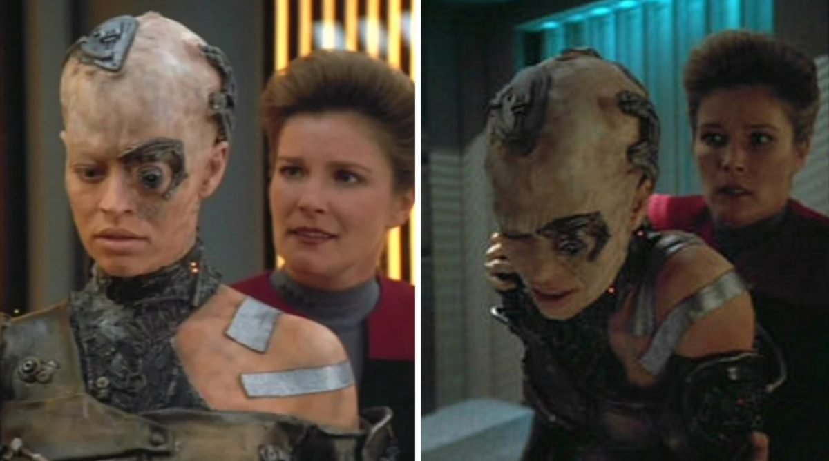 Seven of Nine struggles with being detached from the Borg Collective in The Gift, a season four Voyager episode.