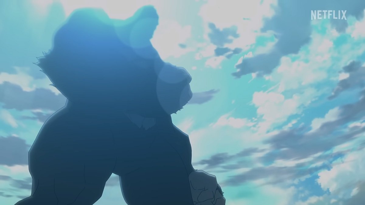 Kong's silhouette against a sunlit sky in the Skull Island trailer.