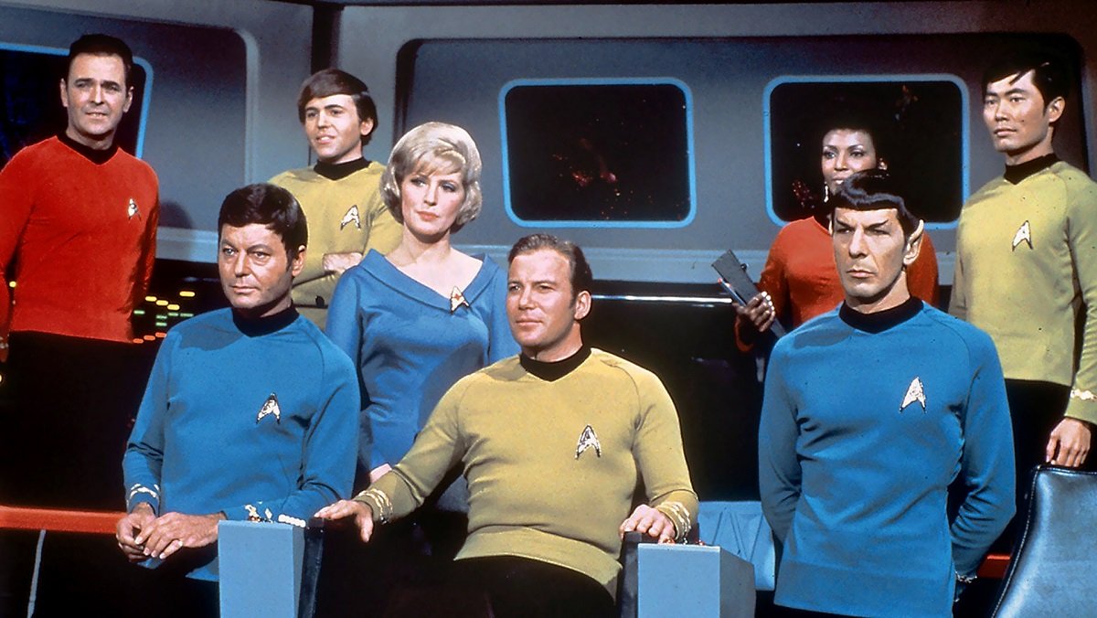 The iconic cast of Star Trek, the original series.