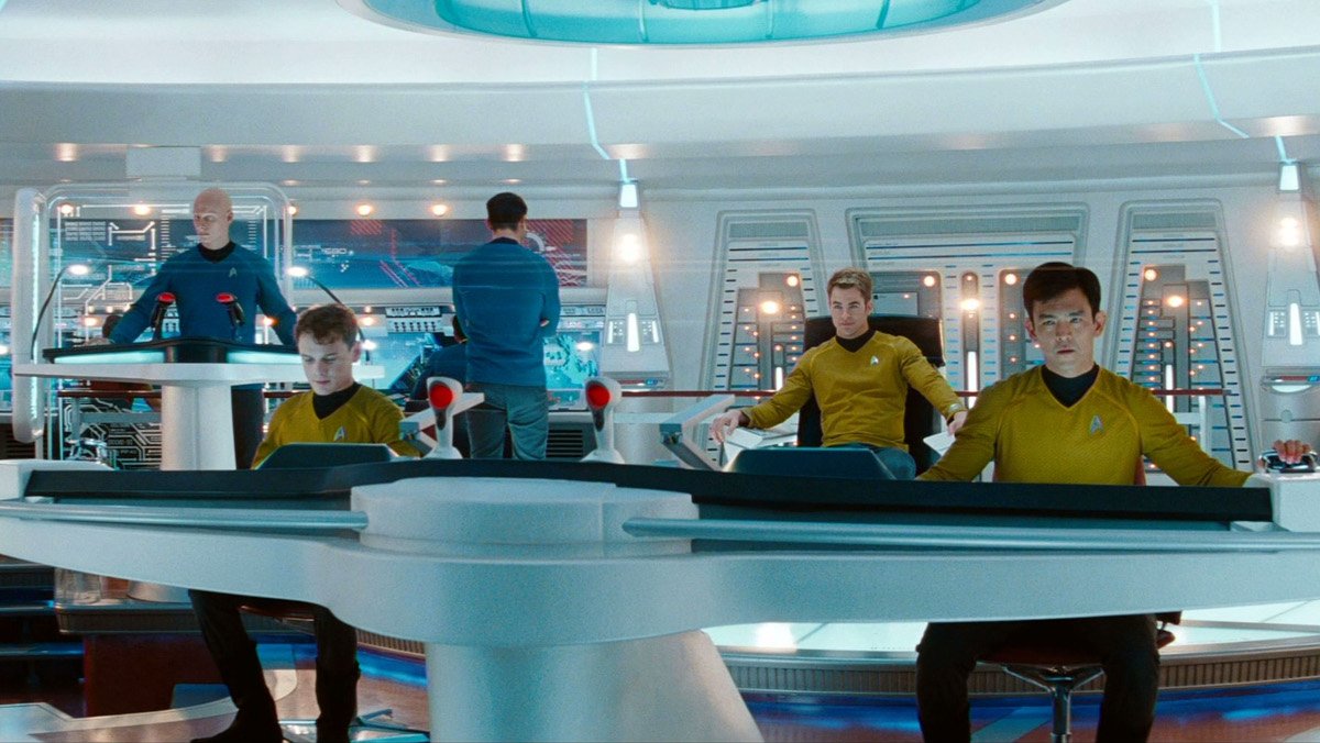 The crew of the Enterprise on the bridge in Star Trek Into Darkness