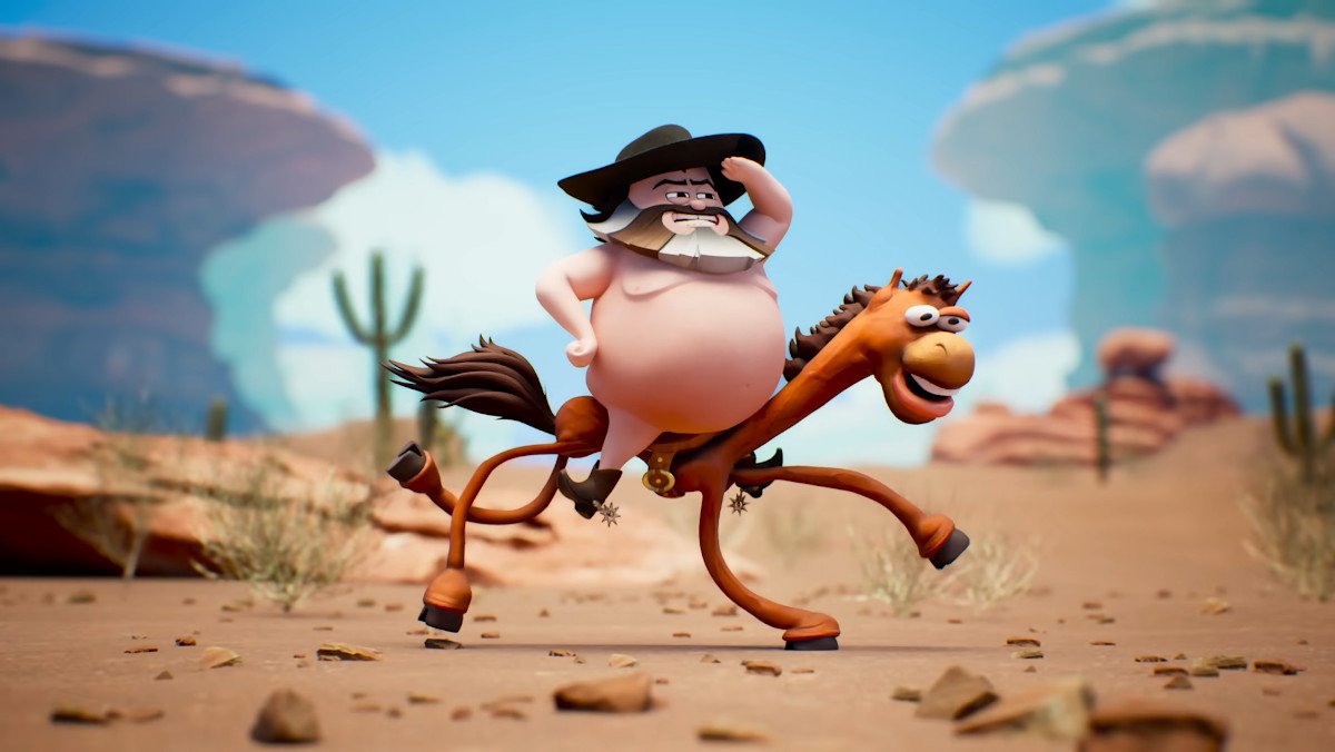 An animated version of Jack Black rides a horse in Tenacious D's music video for Video Games