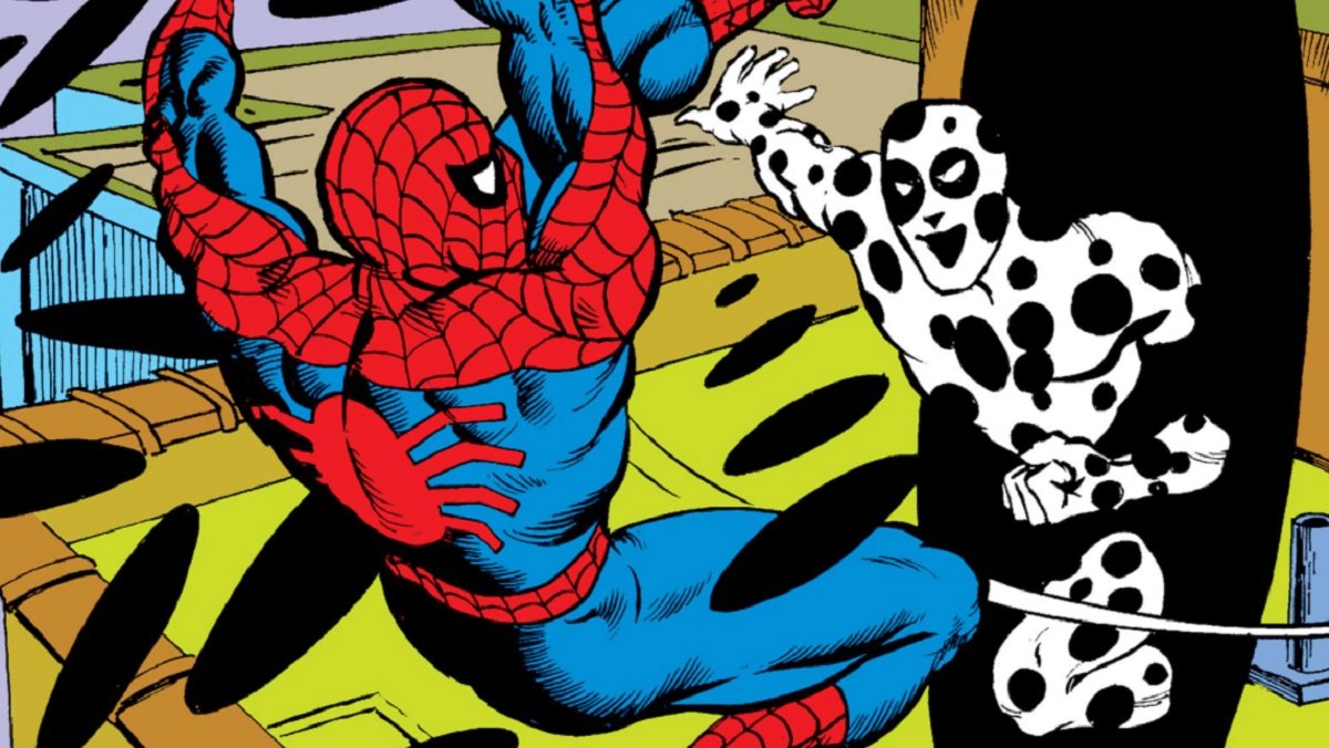 Spider-Man battles the Spot, who throws various portals at him.