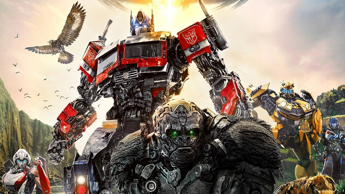 The poster for Transformers: Rise of the Beasts features: Airazor, Arcee, Optimus Prime, Optimus Primal, Cheetor, Bumblebee, and Mirage.