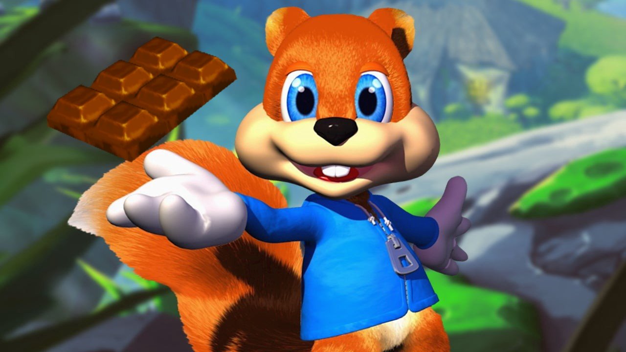 photo of conker from video game with chocolate health bar 
