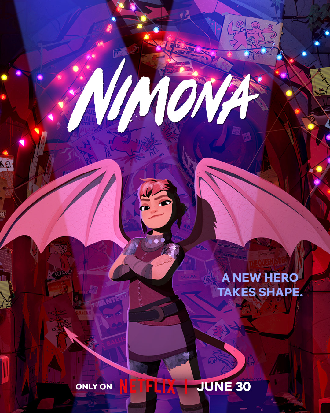 Nimona poster depicts the shapeshifter Nimona with wings